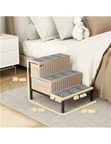 PawHut Dog Stairs with Storage, Non-Slip Cover, Pet Steps for Small Dogs & Older Cats, for Sofa, High Bed, Oak Tone