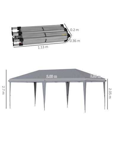 Outsunny 3x6m Pop Up Gazebo with Foldable Canopy, Carrying Bag, Grey