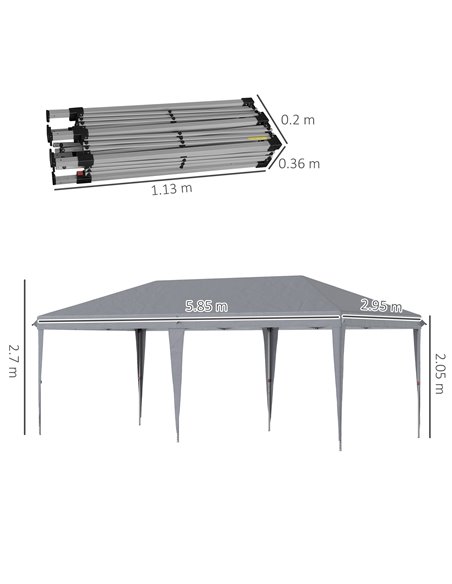 Outsunny 3x6m Pop Up Gazebo with Foldable Canopy, Carrying Bag, Grey - pic 19584 | FastDaddyshop