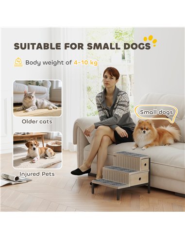 PawHut Dog Stairs with Storage, Non-Slip Cover, Pet Steps for Small Dogs & Older Cats, for Sofa, High Bed, Oak Tone