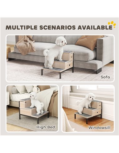 PawHut Dog Stairs with Storage, Non-Slip Cover, Pet Steps for Small Dogs & Older Cats, for Sofa, High Bed, Oak Tone