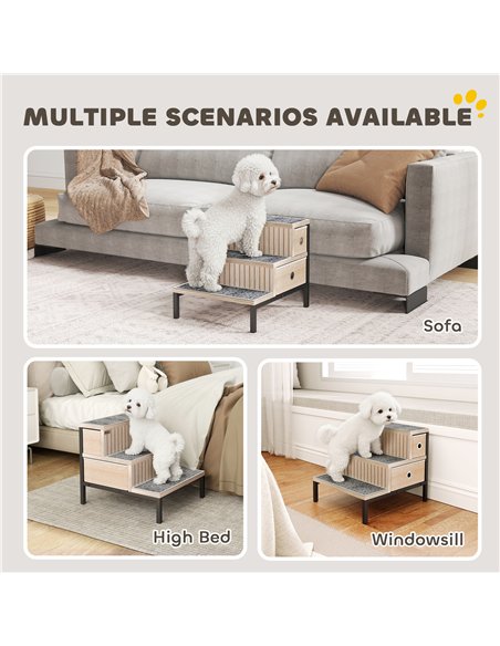 PawHut Dog Stairs with Storage, Non-Slip Cover, Pet Steps for Small Dogs & Older Cats, for Sofa, High Bed, Oak Tone - pic 195841 | FastDaddyshop