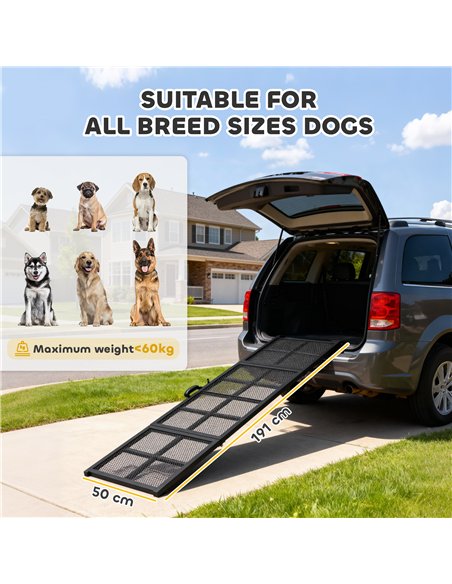 PawHut 191 x 50cm Dog Ramp for Car, Extra Long Pet Stairs with Non-Slip Surface, for Large Dogs, Black - pic 195848 | FastDaddyshop