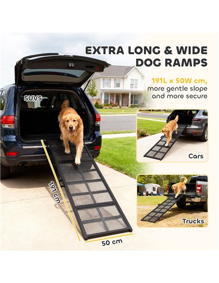 PawHut 191 x 50cm Dog Ramp for Car, Extra Long Pet Stairs with Non-Slip Surface, for Large Dogs, Black - pic 195849 | FastDaddyshop