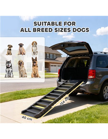 PawHut Dog Car Ramp with Anti-Slip Steps, 10-Steps Pet Stairs for Pets to Access Cars and High Beds, Black - pic 195857 | FastDaddyshop