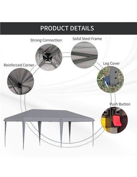 Outsunny 3 x 6 m Pop Up Gazebo, Foldable Canopy Tent, Height Adjustable Wedding Awning Canopy w/ Carrying Bag, Grey - pic 19586 | FastDaddyshop