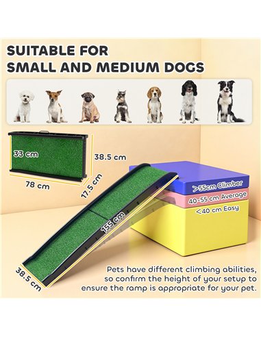 PawHut Foldable Dog Ramp with Artificial Anti-slip Surface, Portable & Lightweight, for Cars, Home, 155 x 38.5 x 15.5 cm