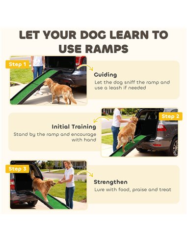 PawHut Foldable Dog Ramp with Artificial Anti-slip Surface, Portable & Lightweight, for Cars, Home, 155 x 38.5 x 15.5 cm
