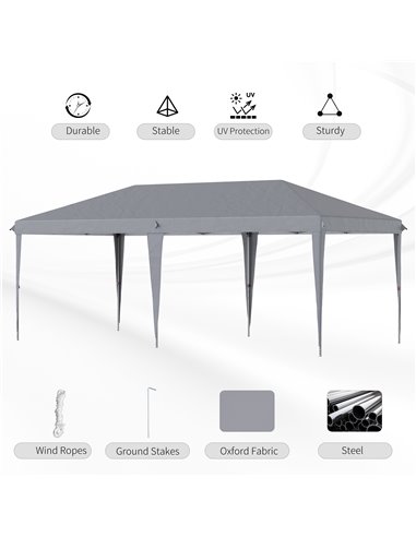 Outsunny 3 x 6 m Pop Up Gazebo, Foldable Canopy Tent, Height Adjustable Wedding Awning Canopy w/ Carrying Bag, Grey