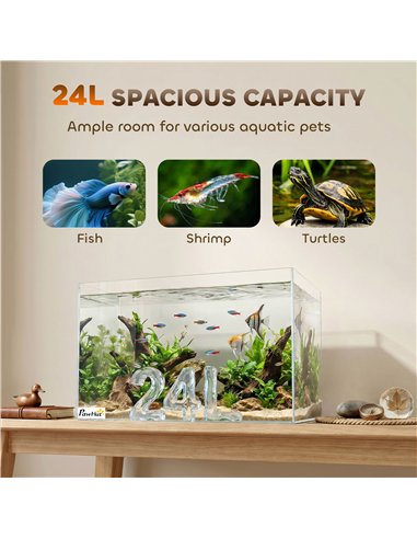 PawHut Fish Tank Bare Glass for DIY Glass Aquarium with Protective Base Mat 24L Transparent for Fish Shrimps