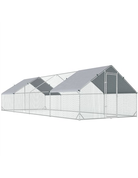 PawHut Chicken Run Galvanised Walk-in Chicken Coop Hen Poultry House Cage Rabbit Hutch with Water-Resist Cover, 3 x 8 x 2m - pic 195918 | FastDaddyshop