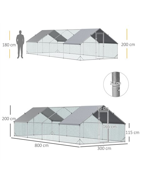 PawHut Chicken Run Galvanised Walk-in Chicken Coop Hen Poultry House Cage Rabbit Hutch with Water-Resist Cover, 3 x 8 x 2m - pic 195920 | FastDaddyshop