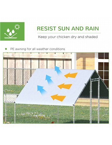 PawHut Chicken Run Galvanised Walk-in Chicken Coop Hen Poultry House Cage Rabbit Hutch with Water-Resist Cover, 3 x 8 x 2m