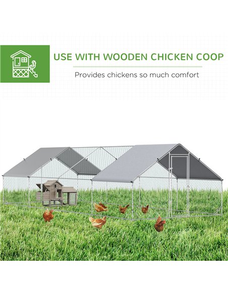 PawHut Chicken Run Galvanised Walk-in Chicken Coop Hen Poultry House Cage Rabbit Hutch with Water-Resist Cover, 3 x 8 x 2m - pic 195922 | FastDaddyshop