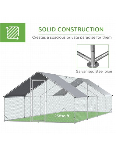 PawHut Chicken Run Galvanised Walk-in Chicken Coop Hen Poultry House Cage Rabbit Hutch with Water-Resist Cover, 3 x 8 x 2m