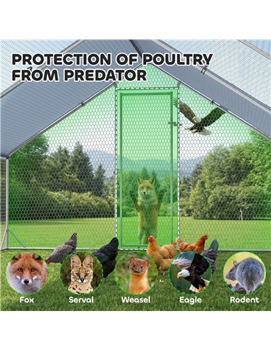 PawHut Chicken Run Galvanised Walk-in Chicken Coop Hen Poultry House Cage Rabbit Hutch with Water-Resist Cover, 3 x 8 x 2m