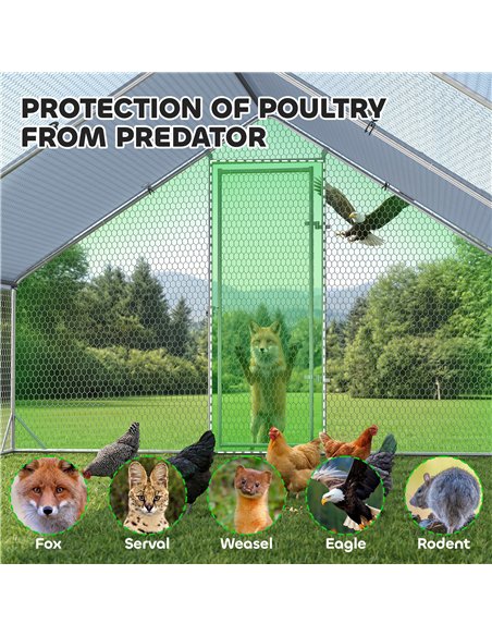 PawHut Chicken Run Galvanised Walk-in Chicken Coop Hen Poultry House Cage Rabbit Hutch with Water-Resist Cover, 3 x 8 x 2m - pic 195924 | FastDaddyshop