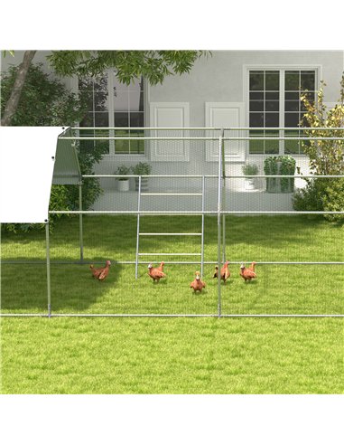 PawHut Chicken Perch for Coop, Wooden and Galvanised Steel Roosting Bar Jungle Gym, Chicken Roosting Ladder for Backyard Farm