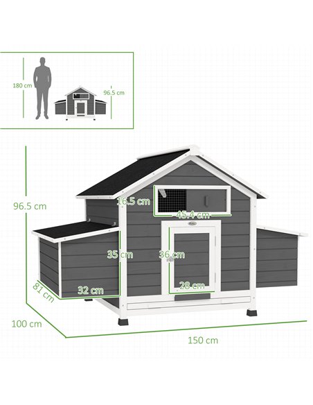 PawHut Chicken Coop, Wooden Outdoor Hen House with Nesting Box, Openable Waterproof Top, Pull-Out Tray, 150 x 100 x 97cm - pic 195938 | FastDaddyshop