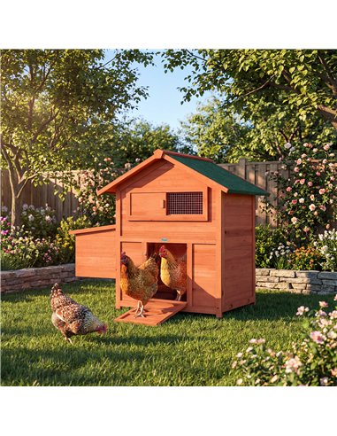 PawHut Chicken Coop, Wooden Hen House with Nesting Box, Pull-Out Tray, Waterproof Roof, Wooden Nature