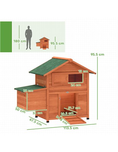 PawHut Chicken Coop, Wooden Hen House with Nesting Box, Pull-Out Tray, Waterproof Roof, Wooden Nature
