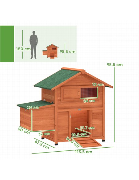 PawHut Chicken Coop, Wooden Hen House with Nesting Box, Pull-Out Tray, Waterproof Roof, Wooden Nature - pic 195947 | FastDaddyshop