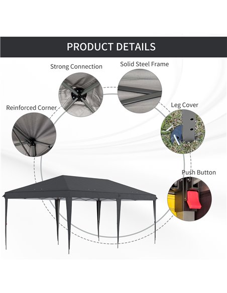 Outsunny 3 x 6 m Pop Up Gazebo, Foldable Canopy Tent, Height Adjustable Wedding Awning Canopy w/ Carrying Bag, Black - pic 19595 | FastDaddyshop