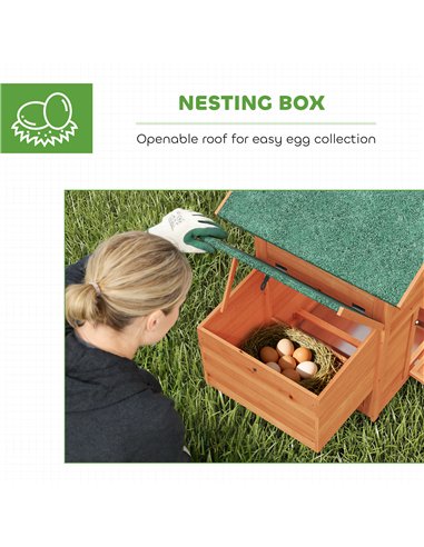 PawHut Chicken Coop, Wooden Hen House with Nesting Box, Pull-Out Tray, Waterproof Roof, Wooden Nature