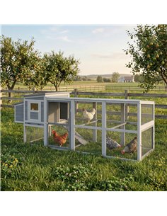 PawHut Large Chicken Coop, Wooden Hen House with Covered Run, Nesting Box, Pull-Out Tray, Opening Asphalt Roof 2