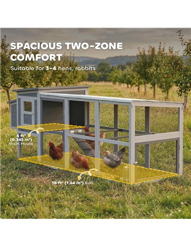 PawHut Large Chicken Coop, Wooden Hen House with Covered Run, Nesting Box, Pull-Out Tray, Opening Asphalt Roof