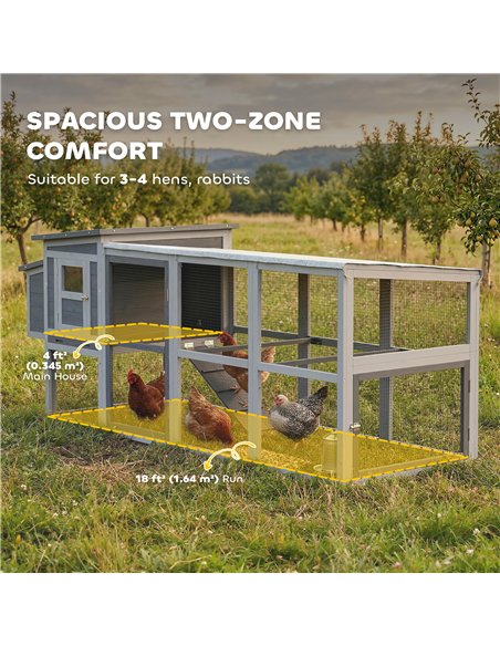 PawHut Large Chicken Coop, Wooden Hen House with Covered Run, Nesting Box, Pull-Out Tray, Opening Asphalt Roof - pic 195957 | FastDaddyshop