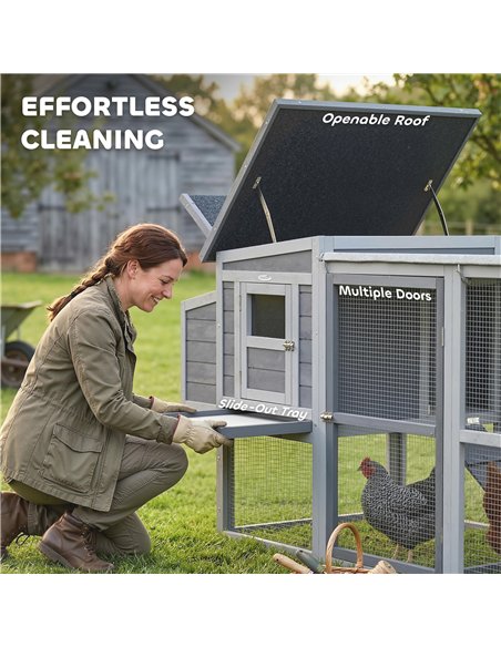 PawHut Large Chicken Coop, Wooden Hen House with Covered Run, Nesting Box, Pull-Out Tray, Opening Asphalt Roof - pic 195959 | FastDaddyshop