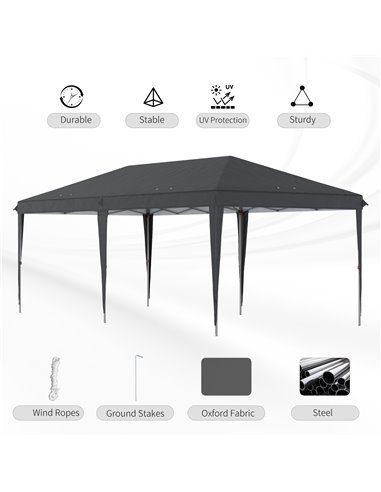 Outsunny 3 x 6 m Pop Up Gazebo, Foldable Canopy Tent, Height Adjustable Wedding Awning Canopy w/ Carrying Bag, Black