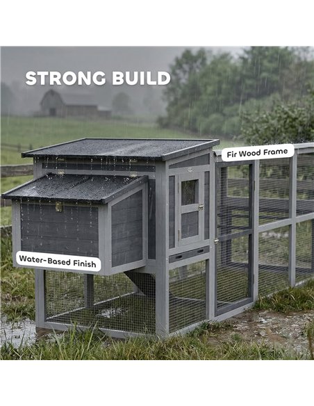 PawHut Large Chicken Coop, Wooden Hen House with Covered Run, Nesting Box, Pull-Out Tray, Opening Asphalt Roof - pic 195960 | FastDaddyshop