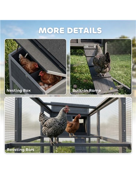 PawHut Large Chicken Coop, Wooden Hen House with Covered Run, Nesting Box, Pull-Out Tray, Opening Asphalt Roof - pic 195961 | FastDaddyshop