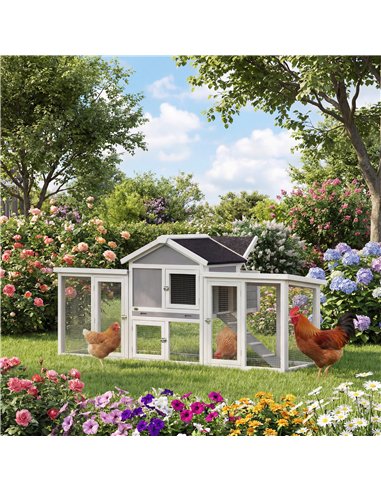 PawHut Large Chicken Coop, Wooden Outdoor Chicken Cage Poultry Hen House with Nesting Box