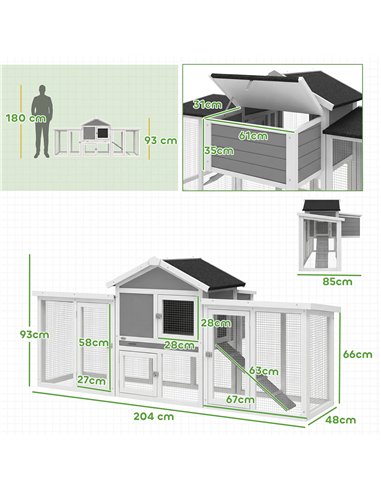 PawHut Large Chicken Coop, Wooden Outdoor Chicken Cage Poultry Hen House with Nesting Box