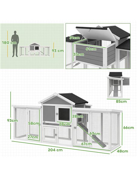 PawHut Large Chicken Coop, Wooden Outdoor Chicken Cage Poultry Hen House with Nesting Box - pic 195974 | FastDaddyshop
