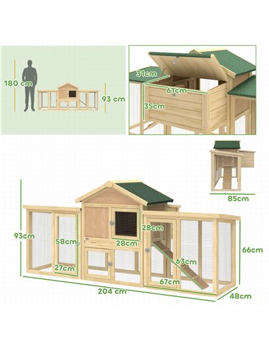 PawHut Large Chicken Coop, Wooden Outdoor Chicken Cage Poultry Hen House with Nesting Box