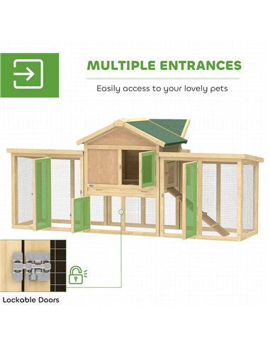 PawHut Large Chicken Coop, Wooden Outdoor Chicken Cage Poultry Hen House with Nesting Box