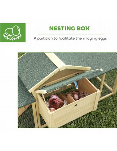 PawHut Large Chicken Coop, Wooden Outdoor Chicken Cage Poultry Hen House with Nesting Box
