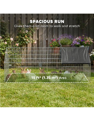 PawHut Rabbit Run with Protective Cover for  Small Animals, Chickens, Guinea Pigs, Tortoises, 180 x 75 x 75 cm, Black