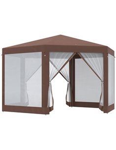 Outsunny Hexagonal Garden Gazebo with Mosquito Netting, Zipped Door, Brown