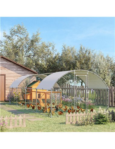 PawHut Walk In Chicken Run Galvanised Chicken Coop Hen Poultry House Cage Pet Playpen Garden with Water-Resist Covers