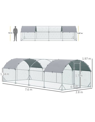 PawHut Walk In Chicken Run Galvanised Chicken Coop Hen Poultry House Cage Pet Playpen Garden with Water-Resist Covers
