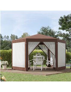 Outsunny Hexagonal Garden Gazebo with Mosquito Netting, Zipped Door, Brown 2