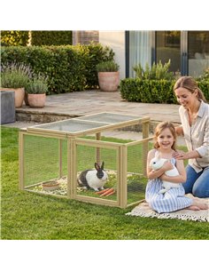 PawHut Wooden Folding Rabbit Hutch, for 2-3 Rabbits - Natural Wood 2
