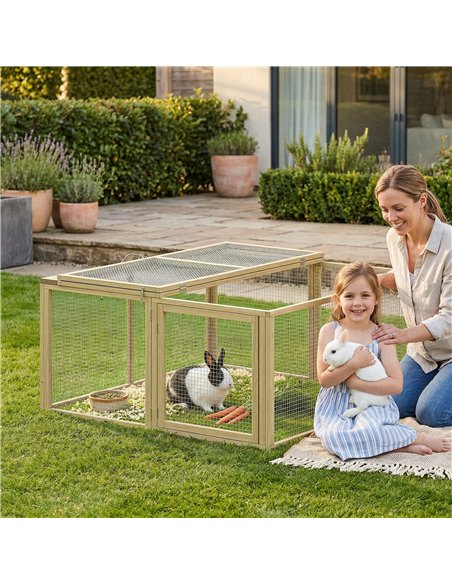 PawHut Wooden Folding Rabbit Hutch, for 2-3 Rabbits - Natural Wood - pic 196018 | FastDaddyshop