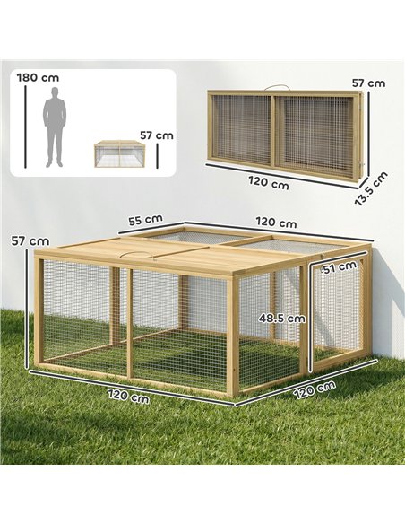 PawHut Wooden Folding Rabbit Hutch, for 2-3 Rabbits - Natural Wood - pic 196019 | FastDaddyshop