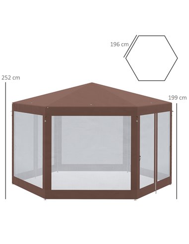 Outsunny Hexagonal Garden Gazebo with Mosquito Netting, Zipped Door, Brown